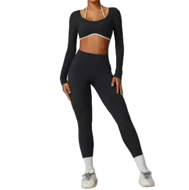 Women’s Colorful Beauty-Back Yoga Set – Strappy Sports Bra & High-Waist Leggings, 2-Piece Workout Outfit