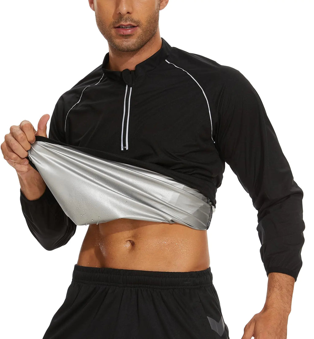 Sauna Suit for Men Sauna Jacket Zipper Long Sleeves Sweat Sauna Suits Top Boxing Fitness Workout
