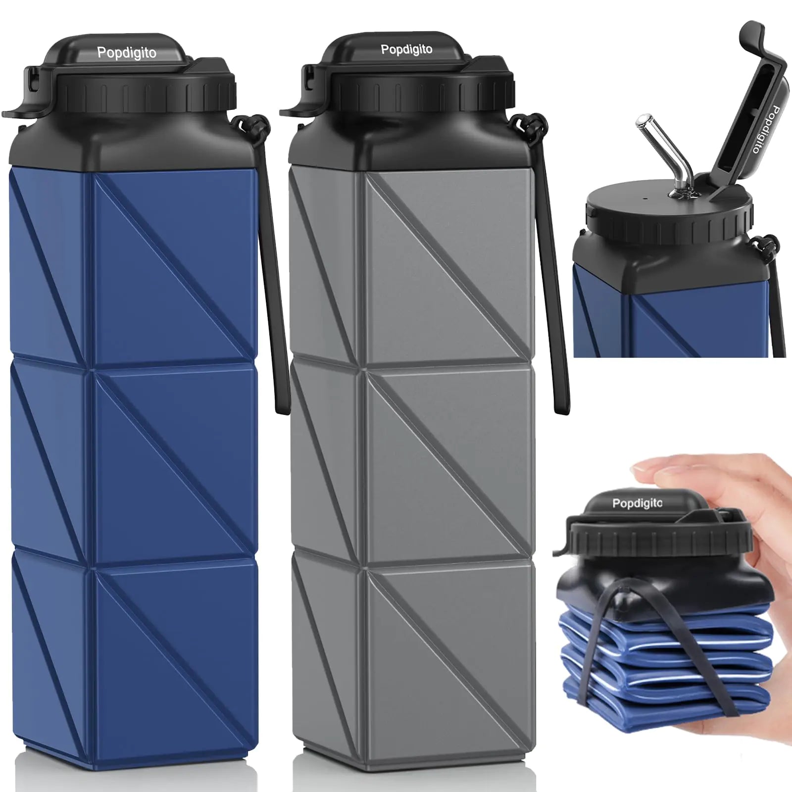 Collapsible Water Bottles – 20.6oz BPA-Free Foldable Silicone Bottle