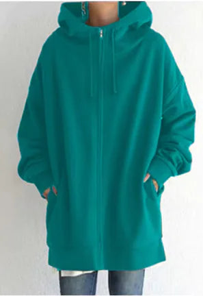 Long Hoodie Fleece Sweater – Oversized Cozy Pullover for Women