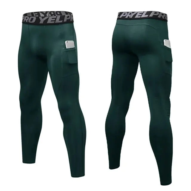 Men’s Compression Pants with Pocket – Quick-Dry Running Tights & Gym Workout Leggings (S–XXL)